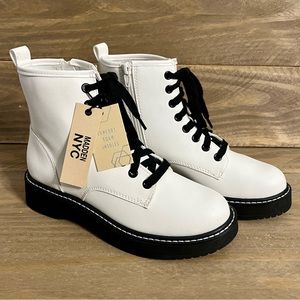 Madden NYC 7 Nappa White Zip Up Combat Moto Boots NWOB | Like Docs Vegan Faux